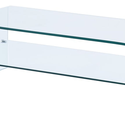 43" Clear Glass Sled Coffee Table With Shelf