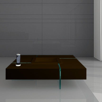 47" Espresso and Clear Wood and Glass Square Coffee Table