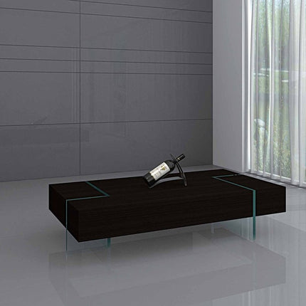 53" Black And Clear Wood And Glass Sled Coffee Table