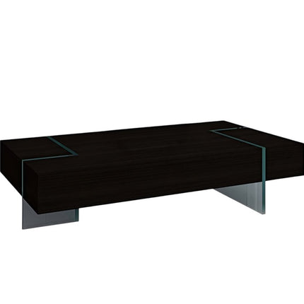 53" Black And Clear Wood And Glass Sled Coffee Table