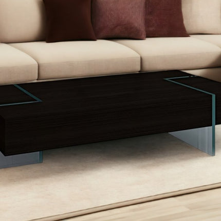 53" Black And Clear Wood And Glass Sled Coffee Table