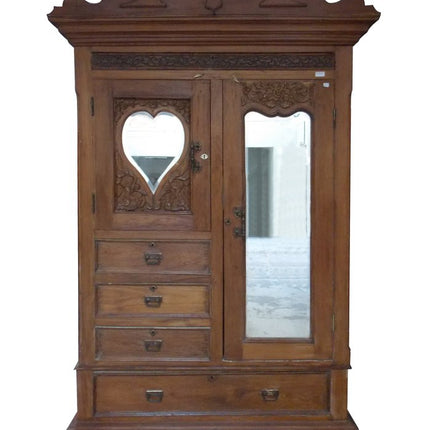 53" Brown Reclaimed Wood Carved Scrollwork Accent Cabinet With Two Doors And Four Drawers