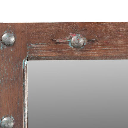 60" Wood Brown Rustic Solid Wood Window Pane Framed Accent Mirror