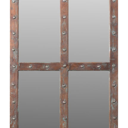 60" Wood Brown Rustic Solid Wood Window Pane Framed Accent Mirror