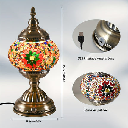 1pc Turkish-Moroccan Mosaic Usb-Powered Table Lamp - Bohemian Stained Glass Nightlight