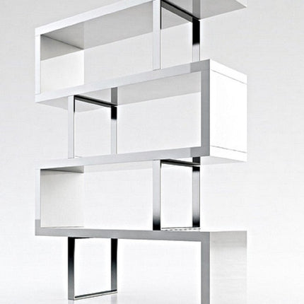 67" White And Silver Metal and Wood Three Tier Etagere Bookcase