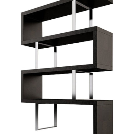 67" Espresso And Silver Metal and Wood Three Tier Etagere Bookcase