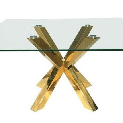 60" Clear and Gold Glass and Metal Cross Leg Base Square Dining Table