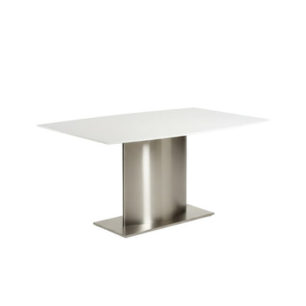 63" White and Silver Marble and Metal Pedestal Base Dining Table