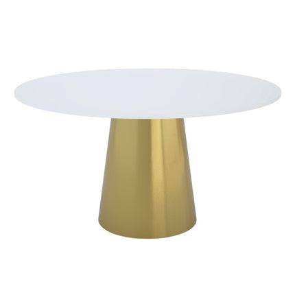 54" Gray White and Gold Marble and Metal Pedestal Base Round Top Dining Table