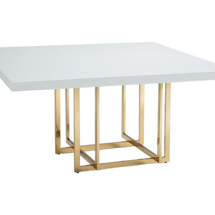 59" White and Gold Wood and Metal Pedestal Base Square Dining Table