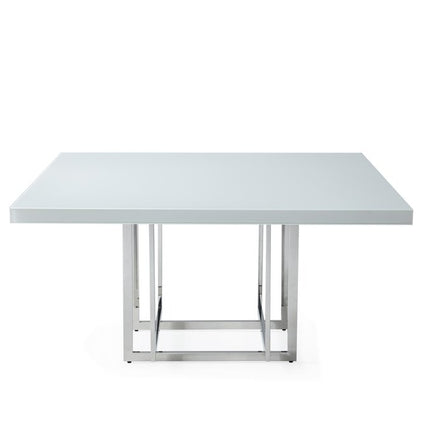 59" White and Silver Wood and Metal Pedestal Base Square Dining Table