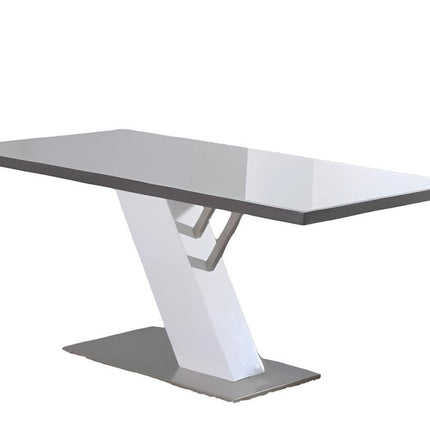 63" White and Silver Wood and Metal Pedestal Base Dining Table