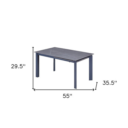 55" Gray Ceramic and Metal Self-Storing Leaf Extendable Dining Table