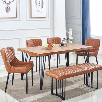 63" Brown and Black Wood And Metal Dining Table