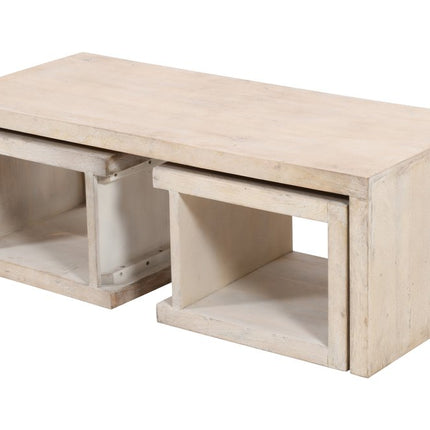 Three Piece Natural Solid Wood Distressed Sled Coffee And End Tables Set