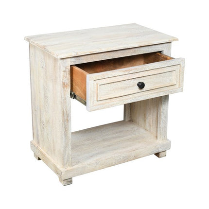 28" White Solid Wood Distressed One Drawer Nightstand