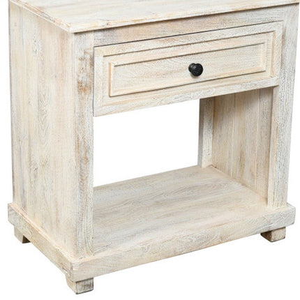 28" White Solid Wood Distressed One Drawer Nightstand
