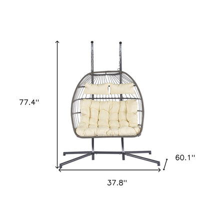 Beige Solid Color Double Swing Chair