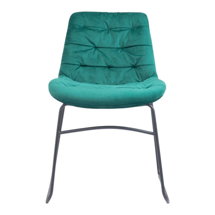 Set of Two Green and Black Tufted Velvet Dining Side Chairs