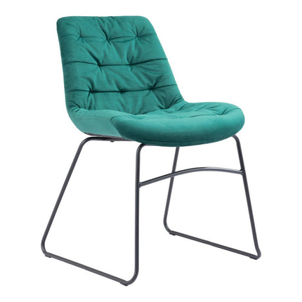 Set of Two Green and Black Tufted Velvet Dining Side Chairs