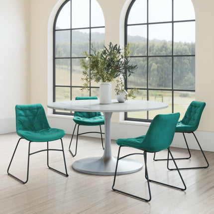 Set of Two Green and Black Tufted Velvet Dining Side Chairs