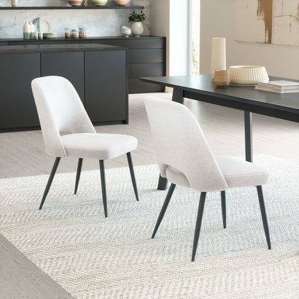 Set of Two Ivory and Black Faux Fur Open Back Dining Side Chairs