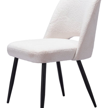 Set of Two Ivory and Black Faux Fur Open Back Dining Side Chairs