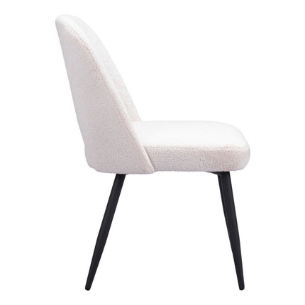 Set of Two Ivory and Black Faux Fur Open Back Dining Side Chairs