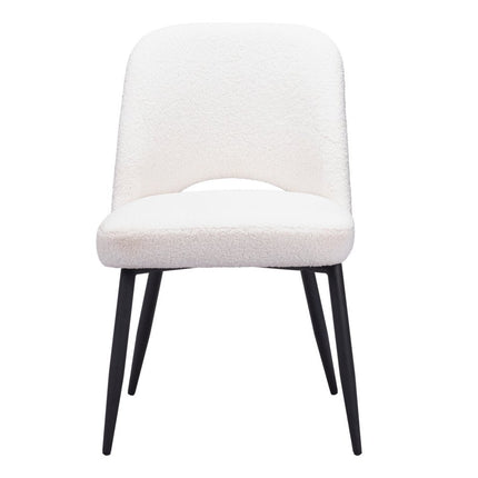 Set of Two Ivory and Black Faux Fur Open Back Dining Side Chairs