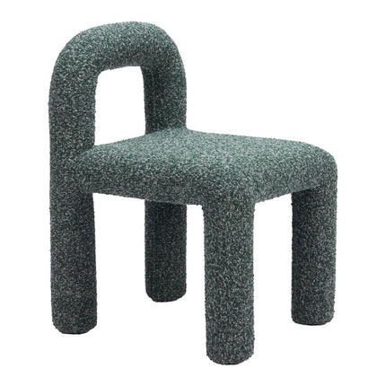 Set of Two Green Faux Fur Open Back Dining Side Chairs
