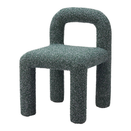 Set of Two Green Faux Fur Open Back Dining Side Chairs