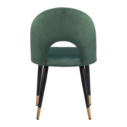 Set of Two Green Black and Gold Upholstered Velvet Open Back Dining Side Chairs