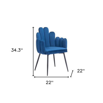 Set of Two Navy Blue and Black Velvet Slat Back Dining Arm Chairs