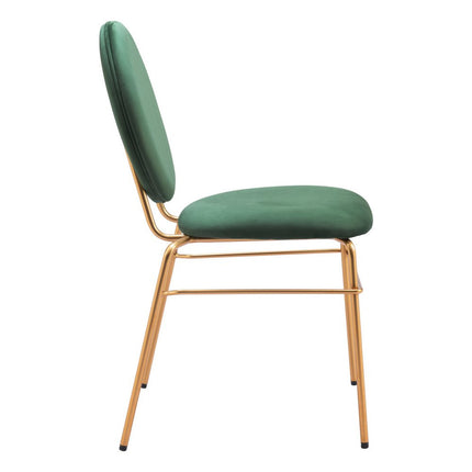 Set of Two Green and Gold Velvet Open Back Dining Side Chairs