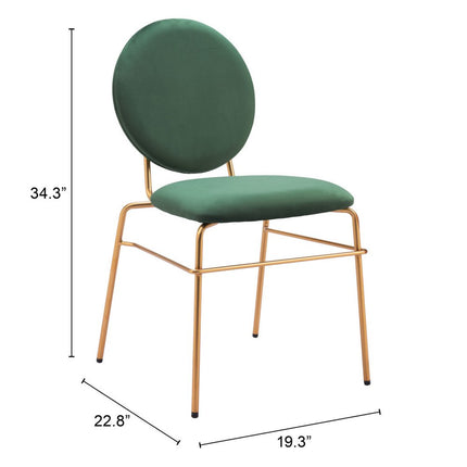 Set of Two Green and Gold Velvet Open Back Dining Side Chairs