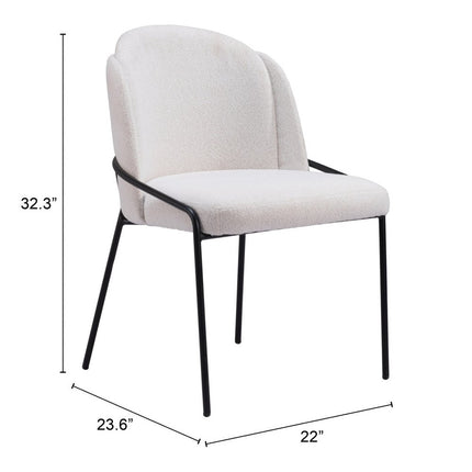 Set of Two Ivory and Black Faux Fur Dining Side Chairs