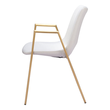 Set of Two White and Gold Faux Leather Open Back Dining Arm Chairs