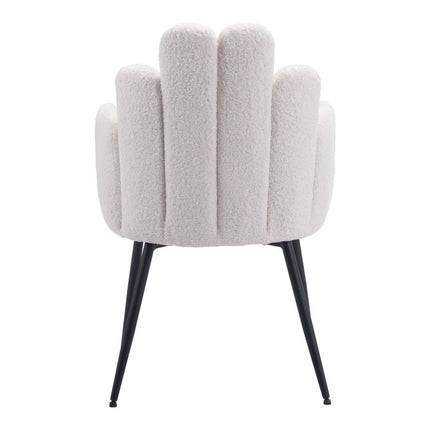 Set of Two Ivory and Black Faux Fur Slat Back Dining Arm Chairs