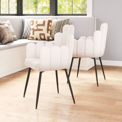 Set of Two Ivory and Black Faux Fur Slat Back Dining Arm Chairs