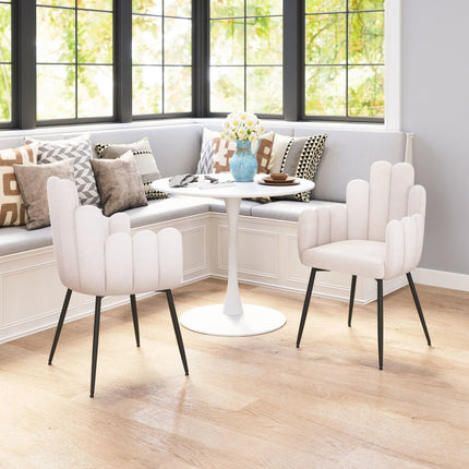 Set of Two Ivory and Black Faux Fur Slat Back Dining Arm Chairs
