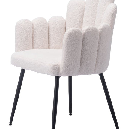 Set of Two Ivory and Black Faux Fur Slat Back Dining Arm Chairs