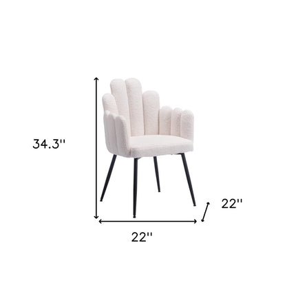 Set of Two Ivory and Black Faux Fur Slat Back Dining Arm Chairs