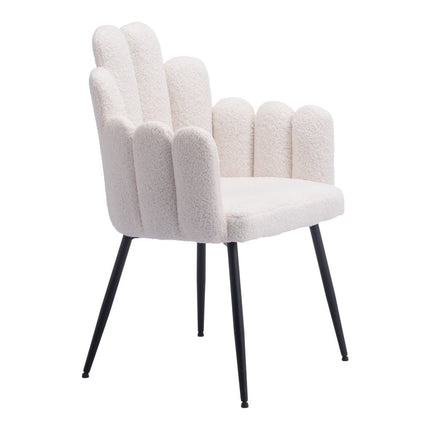 Set of Two Ivory and Black Faux Fur Slat Back Dining Arm Chairs