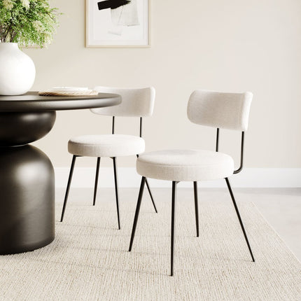 Set of Two Ivory and Black Faux Fur Open Back Dining Side Chairs