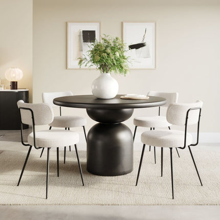 Set of Two Ivory and Black Faux Fur Open Back Dining Side Chairs