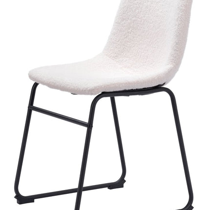 Set of Two Ivory and Black Faux Fur Dining Side Chairs