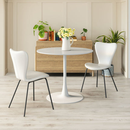 Set of Two White and Black Faux Leather Dining Side Chairs