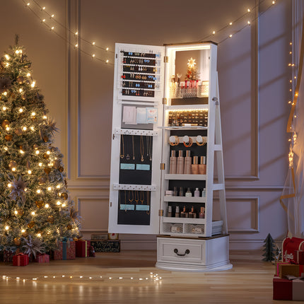 360° Rotating Jewelry Armoire With Lockable, 63" H Full Length Mirror With Jewelry Storage,