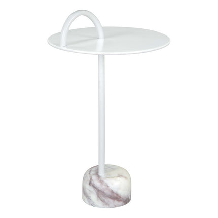 25" White Iron And Marble Round Pedestal End Table